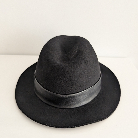 All Saints black wool fedora hat with leather band - Picture 3 of 8
